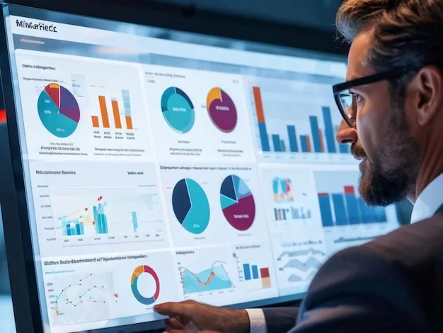 Web analytics interface displaying visitor trends and session duration metrics.