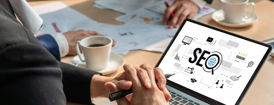 Visual comparing manual and automated SEO reporting with graphs and tools icons.
